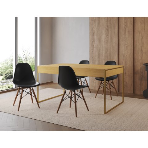 Conjunto Industrial Filadelfia 137x90 Ferro Dourado Tampo Canela 4 Cadeiras Preto