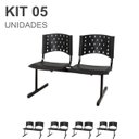 Ver imagem 1 de Kit 05 Cadeiras Longarinas Plásticas 02 Lugares - Cor Preta - Realplast - 23021
