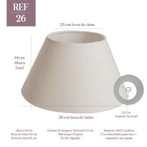 Cúpula Clássica de Abajur Luminária 34x23x50cm de Tecido Algodão Soquete Nacional Cor Bege Ref 26