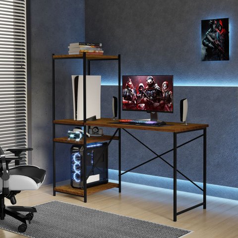Escrivaninha Office Rubi em Mdf Industrial com Prateleiras Klm Store
