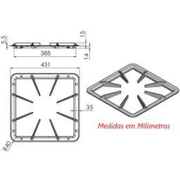Grelha 8 Hastes Gb Fogão Industrial de Ferro Fundido 40x40cm - 3