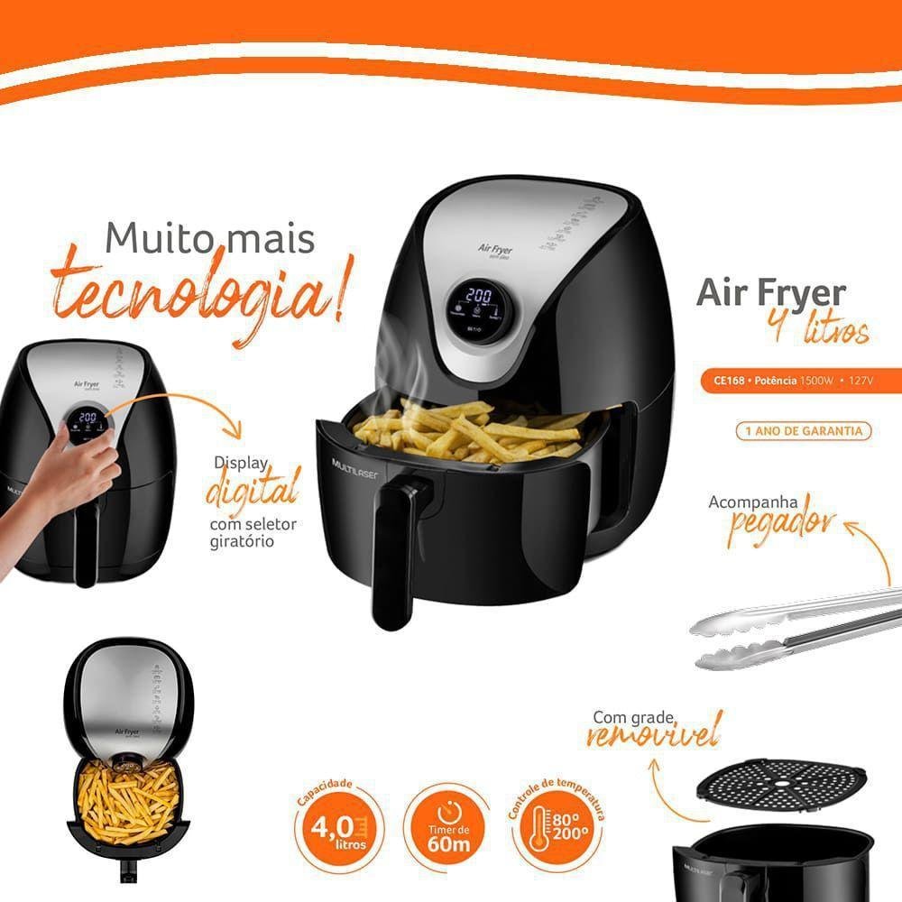 Air Fryer Digital 110V 1500W . 4L Com Seletor Giratorio - Ce168 - 110 - 6