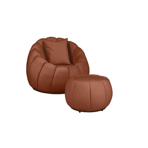 Kit Poltrona Decorativa C/puff e Almofada Concha Veludo Terracota - Montanaris Decor