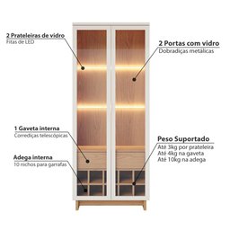 Cristaleira Guanabara com 2 Portas de Vidro - Off White/Frei - 3