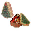 Ver imagem 1 de Jogo 2 Latas Decorativa Natal Multiuso Metal Tampa Pinheiro Verde e Vermelho Xadrez 18cm