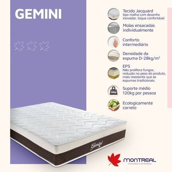 Colchão Casal Molas Ensacadas Gemini 138x188x26 Montreal Branco