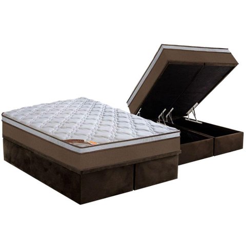 Cama Box Baú King: Colchão Molas Castor Pocket Revolution + Base CRC Suede Brown(193x203)