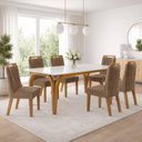 Ver imagem 1 de Conjunto Sala de Jantar Mesa Ágata Tampo Vidro/MDF com 6 Cadeiras Atena Cinamomo/Off White/Suede