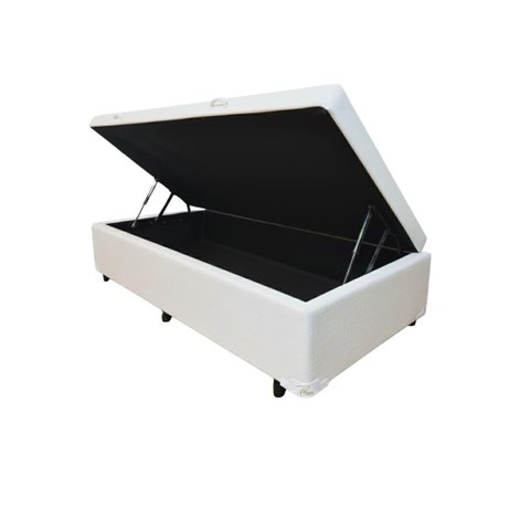 Cama Box Baú Solteiro Blindado Diversas Cores (88x188x42) - Linhão - Turim Milão Branco