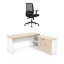 Ver imagem 2 de Conjunto Mesa Pedestal Presidente em L + Cadeira de Escritório Ergonômica Armário Lateral 3 Gavetas