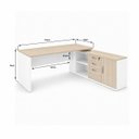 Ver imagem 5 de Conjunto Mesa Pedestal Presidente em L + Cadeira de Escritório Ergonômica Armário Lateral 3 Gavetas