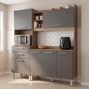 Ver imagem 1 de Armário de Cozinha Compacta 11 Portas 2 Gavetas com Bancada e Nichos Cinamomo/Grafite Cinza Ágata