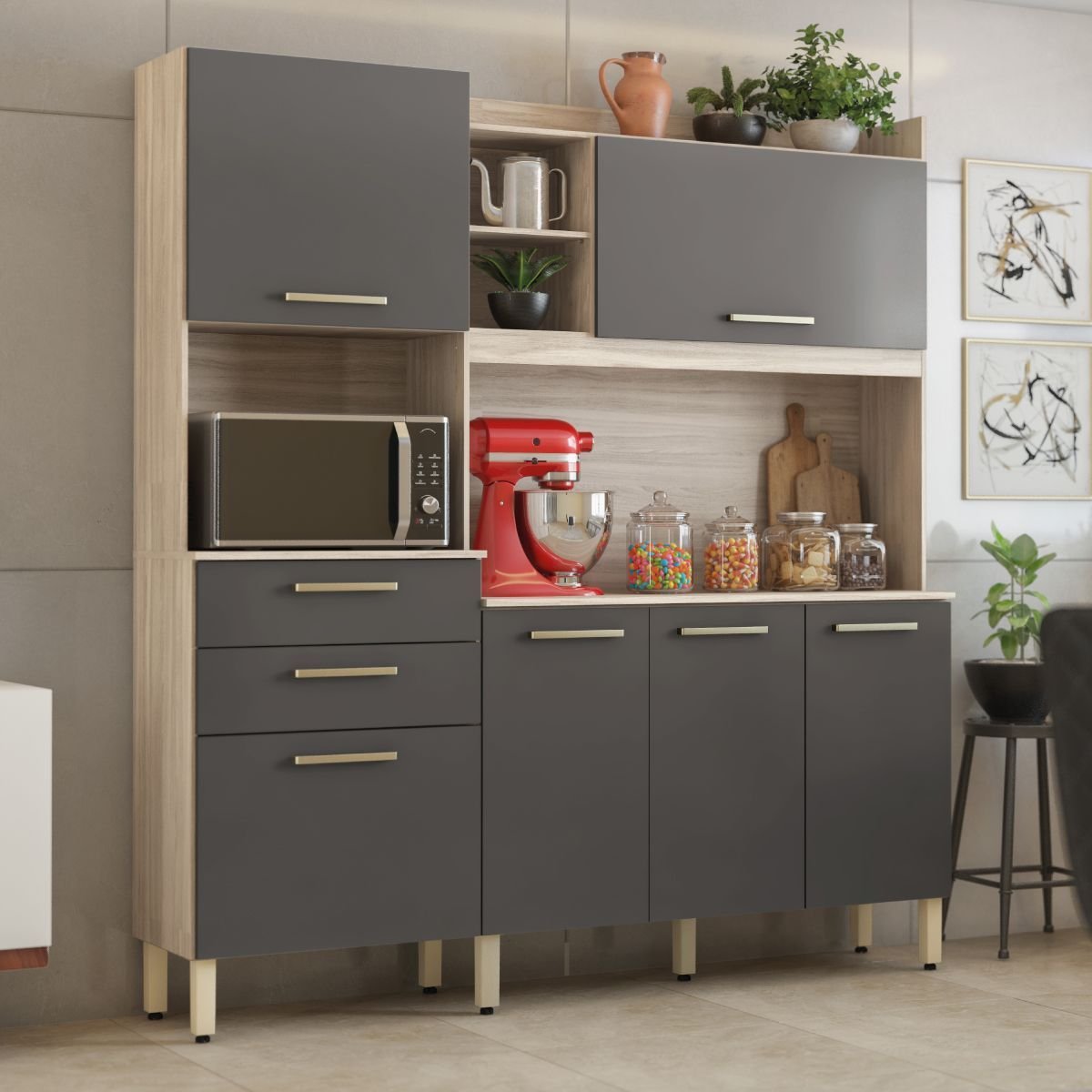 Cozinha Compacta Nina 6 Portas 1 Gaveta Cinamomo/off White