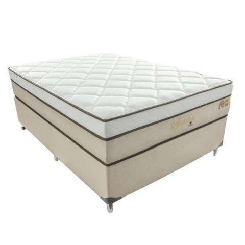 Cama Box Casal Aquarius Visco 138x188x71cm Molas Ensacadas Montreal Branco/Tecido Suede Bege, Malha 240g