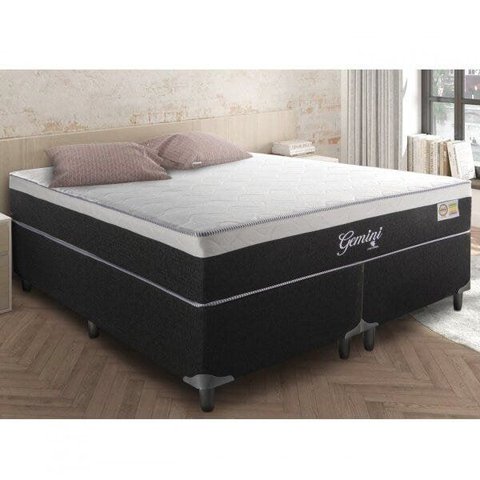Cama Box Queen 158x198x68cm Gemini Montreal Branco/Tecido Artemis Preto, Malha Apolo