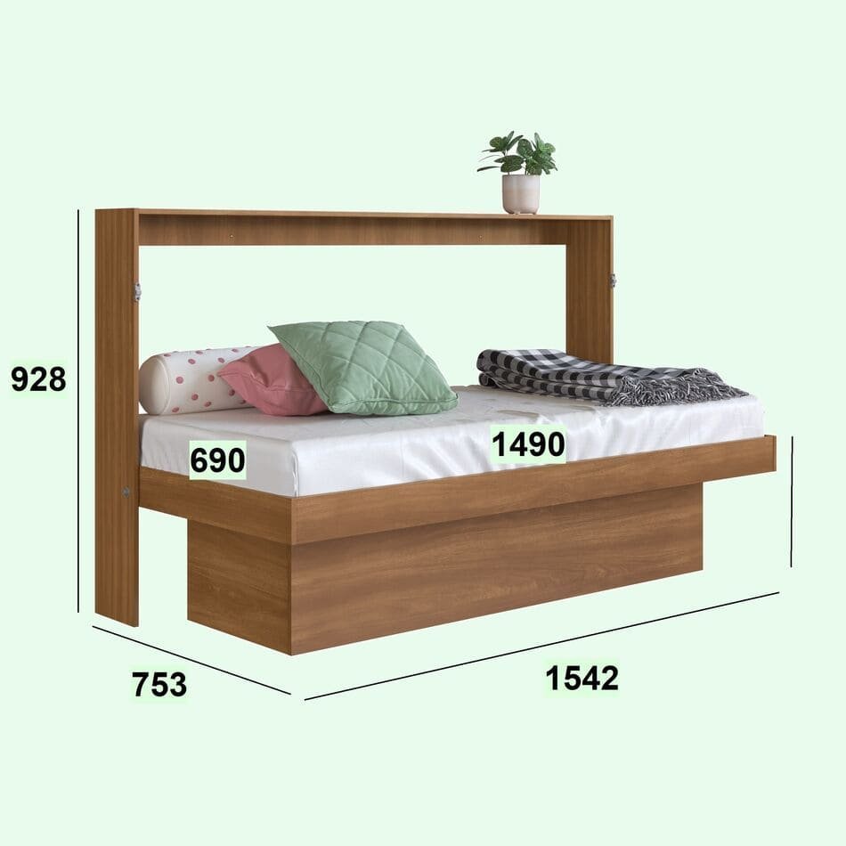 Mini Cama Articulável Horizontal Solteiro Com Mesa De Estudo 70 Young Nogal Art In - 5