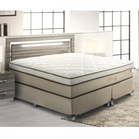 Cama Box King 193x203x71cm Aquarius Visco Montreal Branco/Tecido Suede Bege, Malha 240g