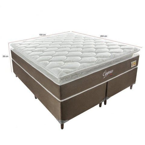 Cama Box Casal King Cygnus Latex 193x203x59cm Molas Ensacadas Montreal Branco/Tecido Suede Tabaco, Malha 340g