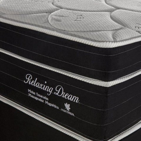 Colchão Super_Super King Molas Ensacadas Relaxing Dream 64x 203x 193cm Montreal Branco/Tecido Suede Preto, Malha 180g