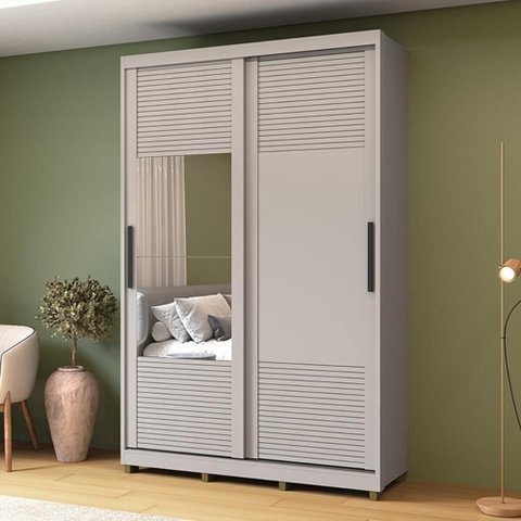 Guarda-roupa Solteiro com Espelho 2 Portas Correr 3 Gavetas 150cm Multimóveis Cr35399 Cinza