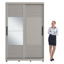 Ver imagem 3 de Guarda-roupa Solteiro com Espelho 2 Portas Correr 3 Gavetas 150cm Multimóveis Cr35399 Cinza