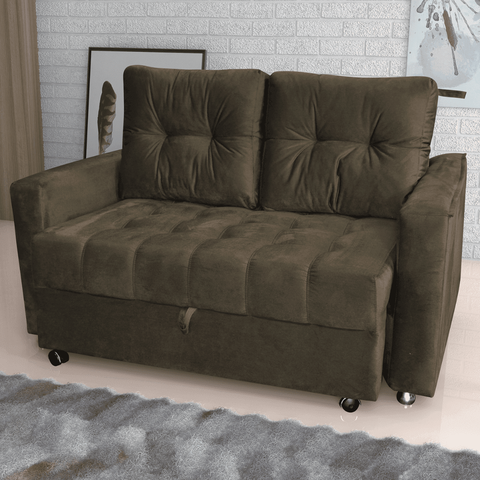Sofá-Cama Verona Turkey Marrom 140x190cm com Abertura Frontal para Sala Quarto