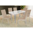 Ver imagem 1 de Conjunto: Mesa Sala Jantar Elba C/ Tampo de Vidro 150cm e 6 Cadeiras Amsterdã Cromada - Courano