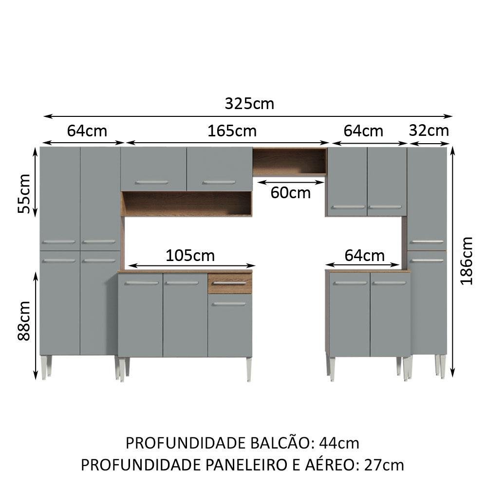 Armário de Cozinha Completa 325cm Cinza/Rustic Emilly Joy Madesa 01 - 3