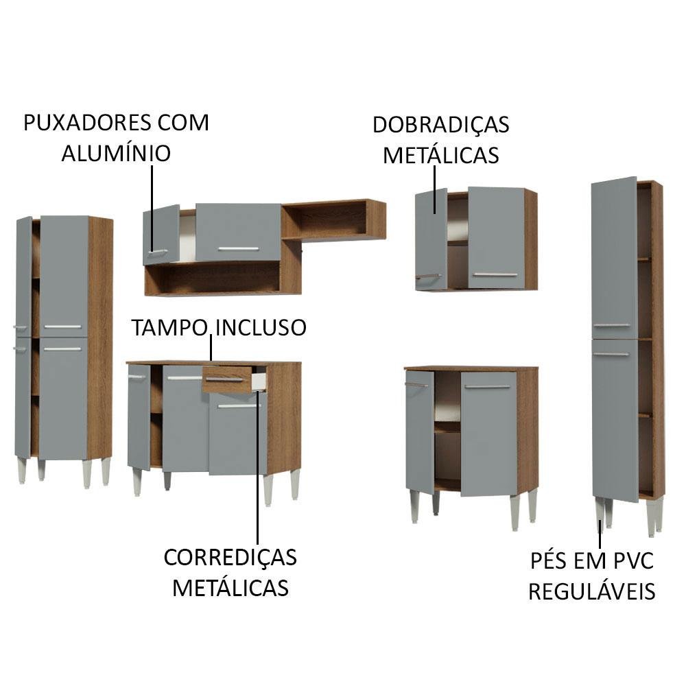 Armário de Cozinha Completa 325cm Cinza/Rustic Emilly Joy Madesa 01 - 4