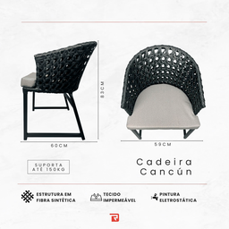 Cadeira Cancún Colmeia - Alumínio Pintado Preto, Corda Náutica Jardim Varanda Área Externa - Preto - 6