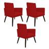 kit 03 Poltronas Nanda Palito Tabaco Suede Vermelho - FLORENZZE MÓVEIS - 1