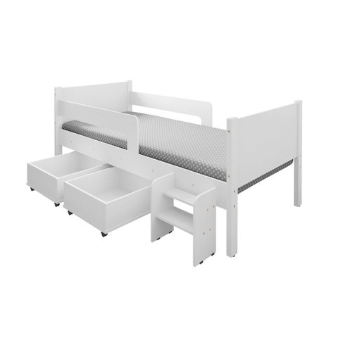 Conjunto Quarto Infantil Cama Luna Plus com Colchão + Guarda-Roupa Paris 4 Portas 2 Gavetas - Branco