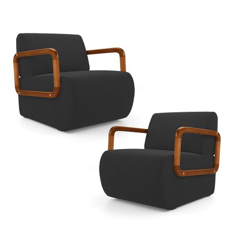 Kit 02 Poltronas Decorativas Orgânica Living Kavya Veludo Preto - Desk Design