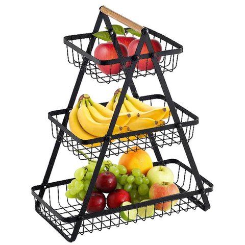 Fruteira Cesto Triplo Organizador Aramado Fruta Legumes Cozinha Mesa Bancada Escritorio Utensilios M
