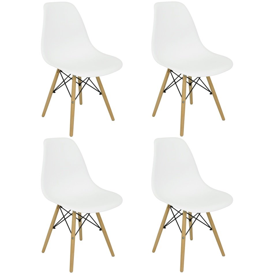 Kit 4 Cadeiras Charles Eames Eiffel Wood Design - Branca