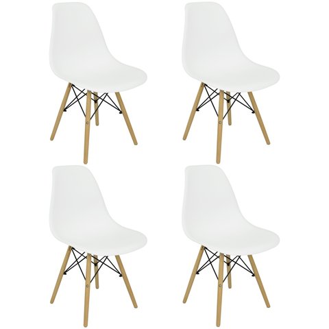 Kit 4 Cadeiras Charles Eames Eiffel Wood Design - Branca
