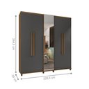 Ver imagem 2 de Guarda Roupa Casal Yara 5 Portas Bater 3 Gavetas MDP MDF Espelho Cinamomo Grafite RV Móveis