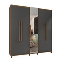 Ver imagem 1 de Guarda Roupa Casal Yara 5 Portas Bater 3 Gavetas MDP MDF Espelho Cinamomo Grafite RV Móveis