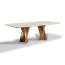 Ver imagem 1 de Mesa de Jantar Toronto 08 Lugares 220cm X 105cm, Base em Madeira Maciça e Tampo com Vidro Off White
