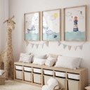 Ver imagem 2 de Kit 3 Quadros Decorativos Infantil | Fundo do Mar - Ondas do Mar NO2 - 30x40 - Moldura Madeira
