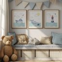 Ver imagem 4 de Kit 3 Quadros Decorativos Infantil | Fundo do Mar - Ondas do Mar NO2 - 30x40 - Moldura Madeira