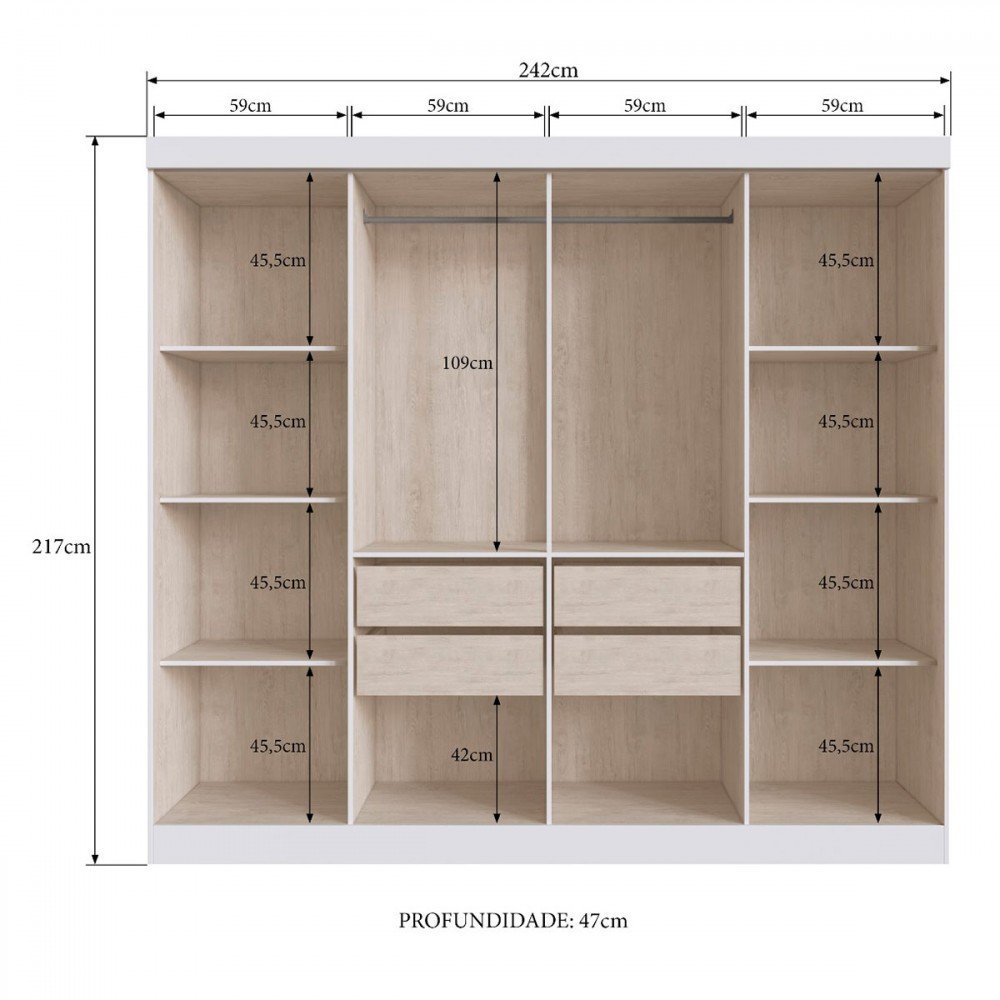 Guarda-roupa Casal Califórnia 8 Portas 4 Gavetas Castanho/nude - Doripel - 4