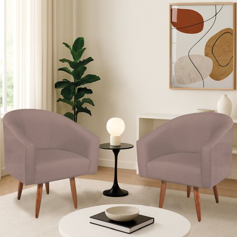 Kit 2 Poltronas Decorativa Jade Design Moderno Sala de Estar Quarto Escritório Confortável Luxo Pés 