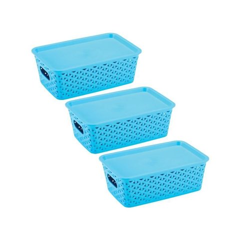 Kit 3 Caixas Organizadoras com Tampa Média 4,5 Litros Rattan