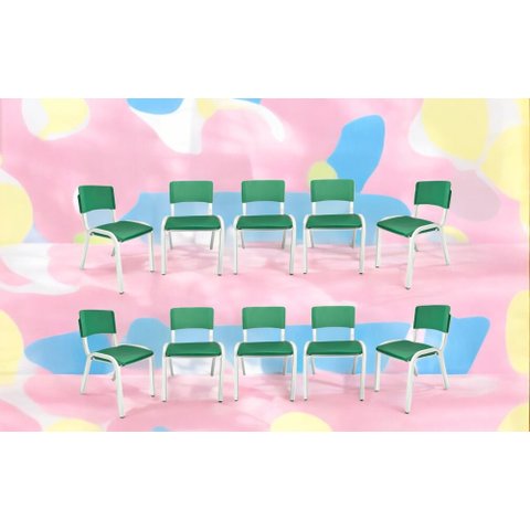 Kit 10 Cadeiras Iso Infantil Verde Musgo Brinquedoteca Escola Creche Igreja Empilhavel