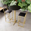 Ver imagem 1 de Jogo Mesa Alta Bistrô Redonda Preta 2 Banquetas Estofado Confort Industrial Dourado Don Castro Decor