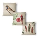 Ver imagem 1 de Kit 3 Capas de Almofada 43x43cm - Pássaros - Tecido Veludo 100% Poliéster