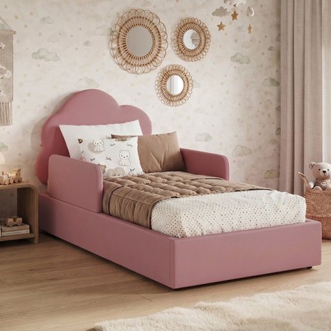 Cama Infantil Nuvem Montessoriana para Menina Alta Qualidade para Quarto Infantil Rosa