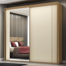 Guarda Roupa Casal 2 Portas Mdf Ripado com Espelho Imperium Belmax:freijó/off White - 2