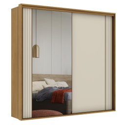 Guarda Roupa Casal 2 Portas Mdf Ripado com Espelho Imperium Belmax:freijó/off White - 4